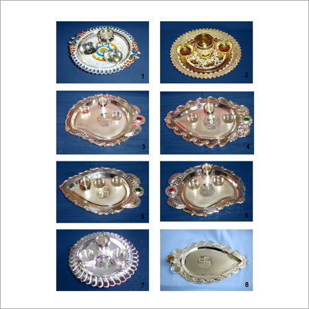 Traditional Pooja Thali - Metal, Varying Dimensions, Silver Color | Handmade Craftsmanship, Intricate Design, Polished Finish, Multipurpose Use