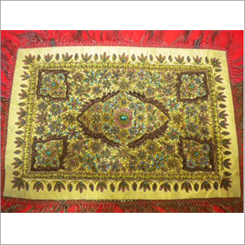 Decorative Jewel Carpet - Silk Blend 12x18 Inches Gold, Floral Design, Jewel Embellished, Elegant Decor