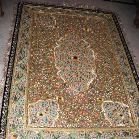 Carpet Zardozi Wall Hanging - Silk, Variable Dimensions, Gold | Handcrafted, Intricate Design, Elegant Wall Decor