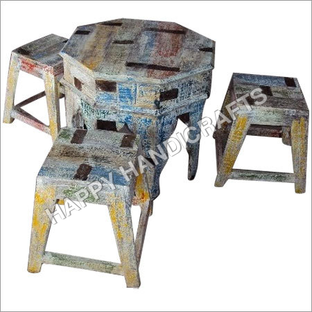 TABLE STOOL SET - Mango Wood, Multicolor Finish | Durable Wood, Rustic Style, Customizable, Easy Assembly