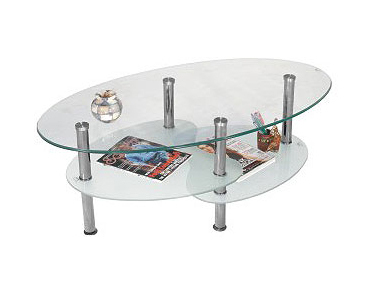 Glass Table - Glass & Metal, 40x80x40 cm, Oval Shape | Stylish Two-Tiered Shelves, Modern Look, Space Saving, Easy Assembly, Durable Design
