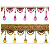 Curtain Frills - Cotton Organdy & Voil, Pink/Gold Acrylic Beads | Elegant Design, Custom Length, Decorative Frills