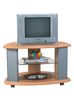 TV Trolly - Wood, Glass & Metal, 36x24x18 Inches, Beige | Sturdy Design, Space Saving, Easy Mobility, Two Glass Shelves