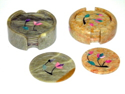 Coaster Set With Tyre & Without Tyre - Soapstone, 4x4 Inches, 4 or 6 Pieces | Durable, Heat Resistant, Floral Design