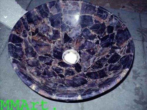 Amethyst Washbasin And Gemstone Sink Polished Finished Interior Design Crystallized Glass Stone