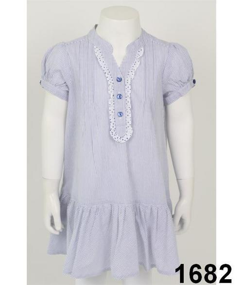 100% Cotton P/L Woven Girls Strip Blouse w Frill