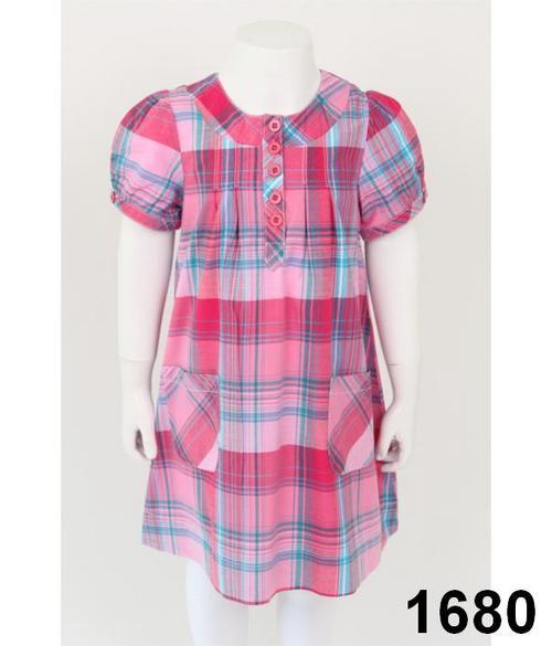 100% Cotton Yarn Dyed Check Girls Tunic w Pocket