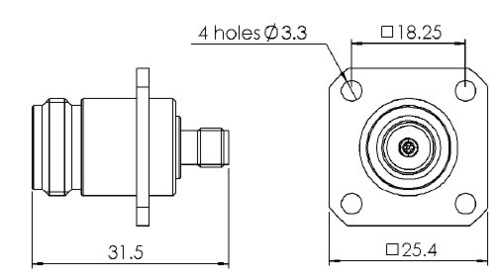 Bulkhead Adaptor N Female  Sma Female Square Flange