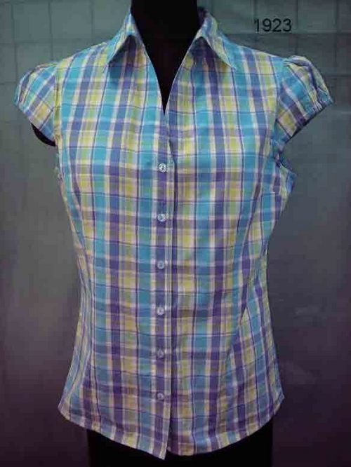 100% Cotton Yarn Dyed Check Woven Ladies Blouse