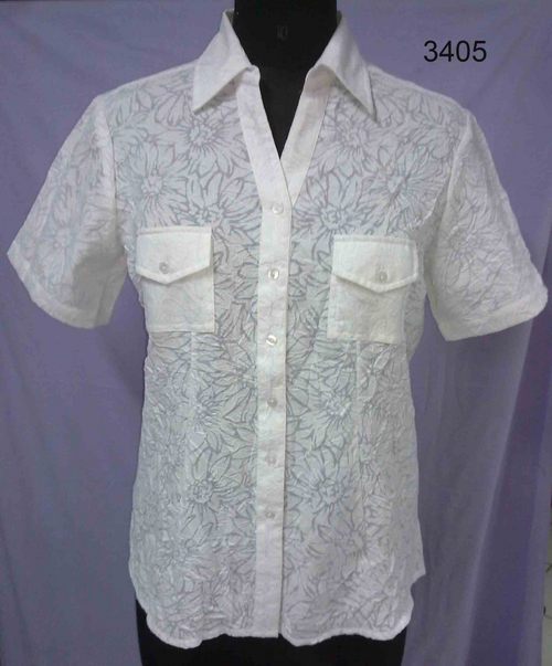 100% Cotton Burn-Out P/L Woven Ladies Shirt