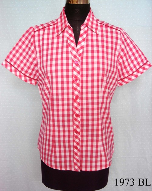 100% Cotton Yarn Dyed Check Woven Ladies Blouse