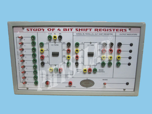 Study Of Left,right & Programmable Shift Register - Plastic/metal, 5vdc/150ma Power Supply | Ic7495 Based, 1hz Clock Pulse, Truth Table Verification, Four Output Indicators