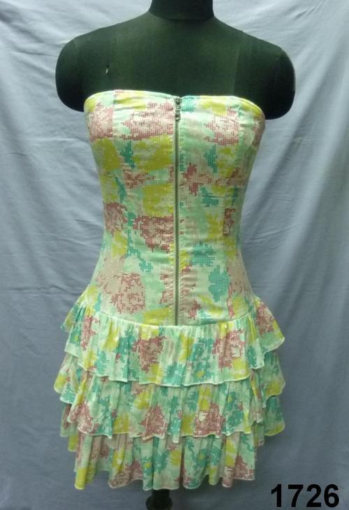Ladies Dress 1726 DS - Viscose, Off-White/Yellow/Red, Floral Print | Off-Shoulder, Frills, Stylish, Comfortable