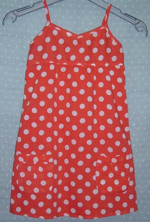 100% Cotton Woven Girls Polka Dot Dress - Red/White, Sleeveless with Pocket
