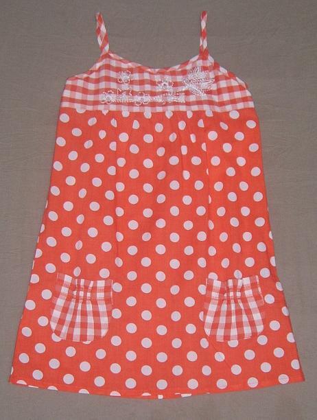 100% Cotton Girls Polka Dot Dress w Yoke & Emb.