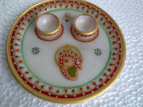 7' marble plate with ganesh ji & 2 diya
