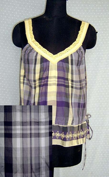 Ladies Blouse 1612A 1113 - Cotton Fabric, Purple / Yellow, Sleeveless | Lace Detailing, Embroidery Work, Comfortable Fit