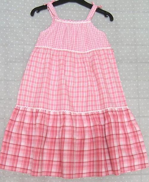100% Cotton Yarn Dyed Check Girls Dress w Lace