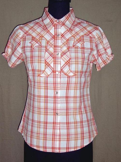100% Cotton Yarn Dyed Check ladies Blouse w Yoke