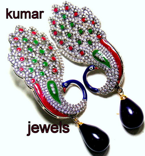 Peacock earrings in artificial jewelry,designer earrings,colour stones