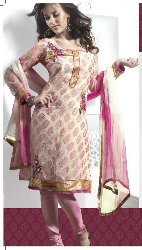 Gorgeous Deep Pink & Pale Buttercream Salwar Kameez