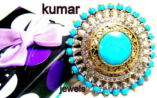 Artificial jewelry In mughal design with firoza colour,designer ring with the CZ stones