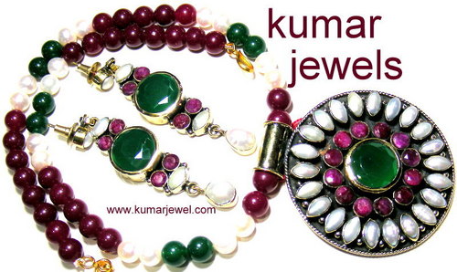 Artificial antique necklace,kundan art ruby,emerald,pearl,royal look,costume,fashion,trendy jewelry
