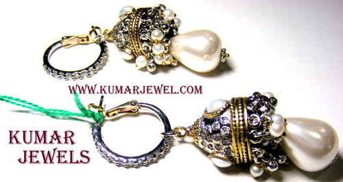 mughal antique earrings in daimond style with CZ stones pearl,Fashion or trendy jewelry