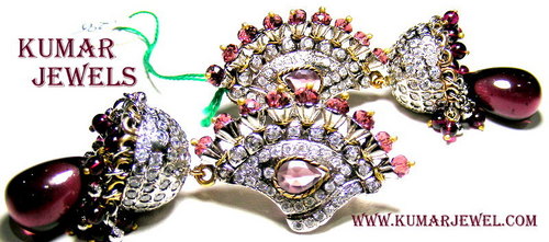 mughal kundan antique earrings ruby with pink CZ stone,Artificial,royal,imitation,fashion jewelry