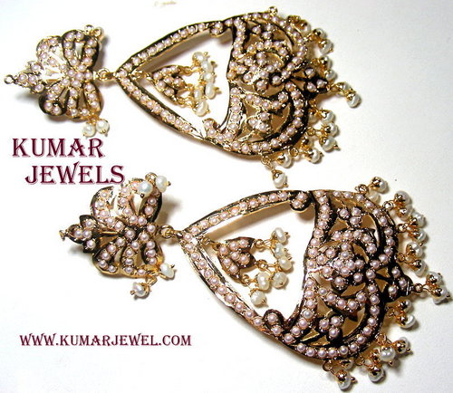 artificial jadau earrings with pearl,artificial,imitation,costume,royal look jewelry