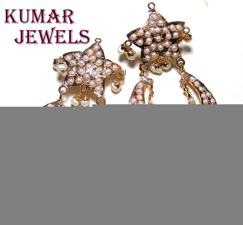 artificial earrings in jadau with pearlimitationcostumefashiontrendy jewelry