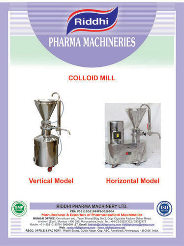 Colloid Mill Capacity: Depending On The Particle Size Kg/Day