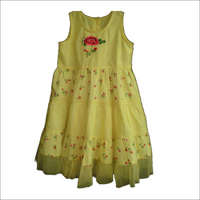 Kids Formal Wear - Cotton, Various Sizes, Knee-length, Yellow with Floral Embroidery | Comfortable, Durable, Elegant Design, Perfect Fit, Soft Fabric, Stylish Look