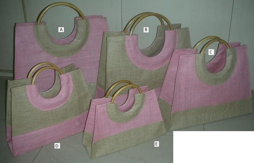 Laminated Jute Beach Bag With Cane Handle - Jute, Cane, Pink, Varying Dimensions | Durable, Eco-Friendly, Lightweight, Handmade, Reusable