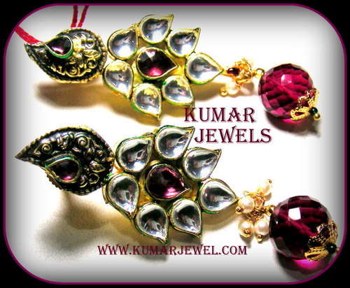 mughal antique kundan earrings ruby,pearl with CZ stones,imitation,costume,fashion,trendy jewelry