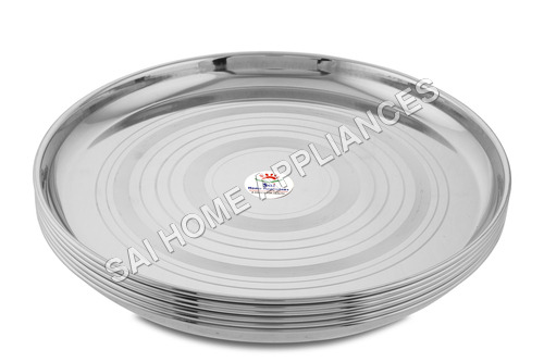 Khumcha Plates - Stainless Steel, 11-12 Inch, Silver | Perfect Finish, Lightweight, Easy to Clean, Varied Designs and Patterns