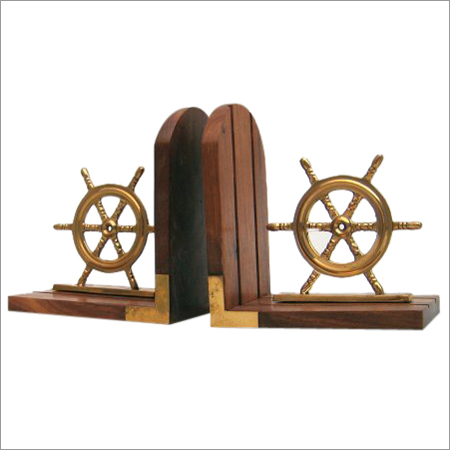 Book End Pair Sheep Wheel Wooden Base