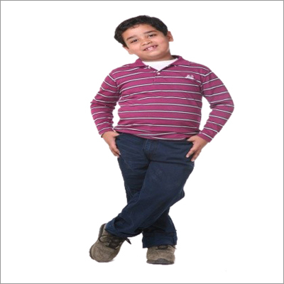 Boys Knitted Yarn Dyed Polo T-Shirt With Denim Pant