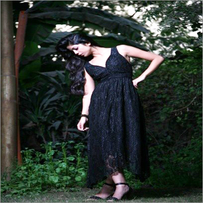 Girls Long Dress in Net with Embroidered