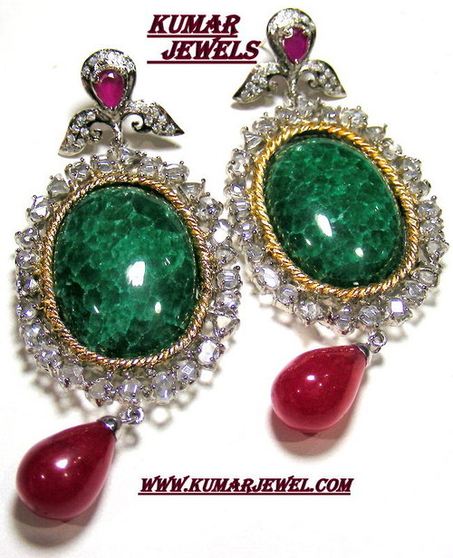 mughal antique earrings in diamond style,ruby,green,pink,royal,traditional,fancy,trendy jewelry