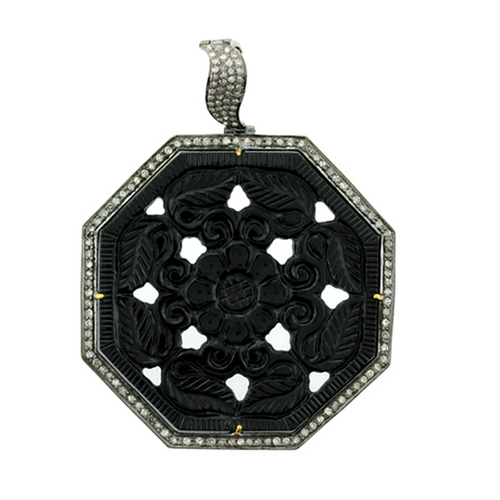 Black Onyx  Carving Pendant