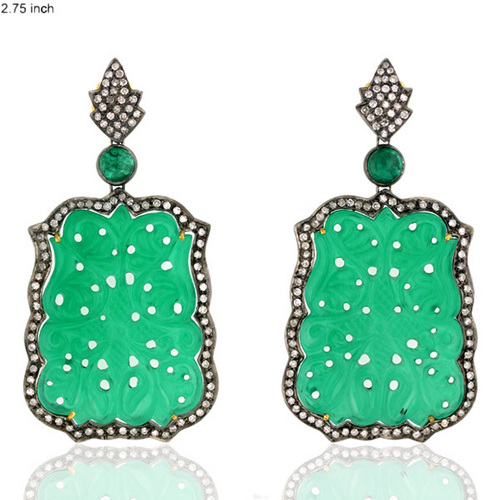 Green Onyx Carving Diamond Earring