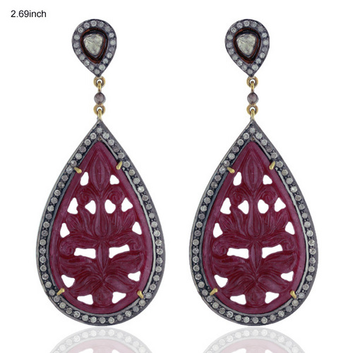 Ruby Carving Earring