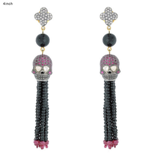 Spinal Tassel Diamond Skull Earrings