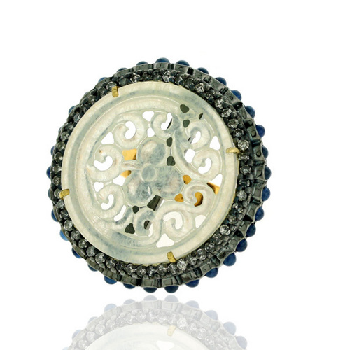 18k Gold Jade Carving Ring