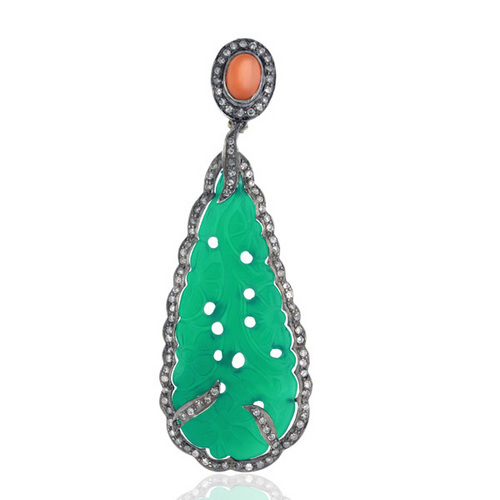 18k Gold Green Onyx Carving Pendant