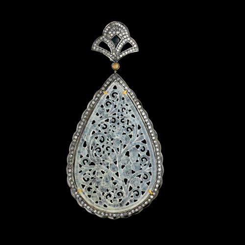 18k Gold Jade Carving Pendant