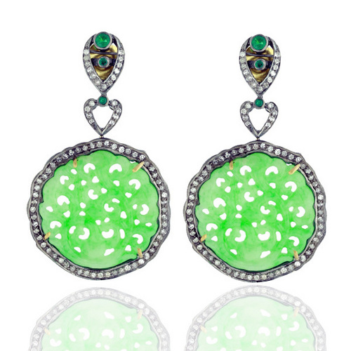 Emerald Carving Dangle Earring