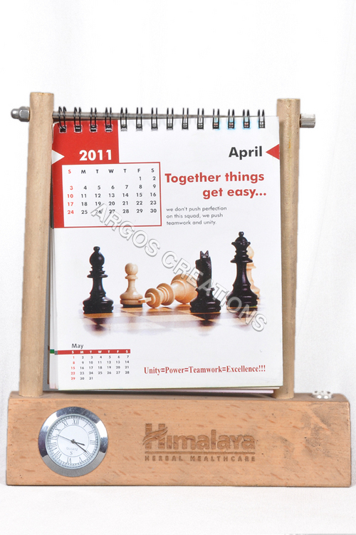 Wooden Calendar with Clock