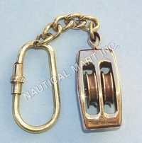 Antique Brass Pulley Key Chain